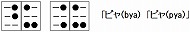 墨点字「ビャ・ヒャ」